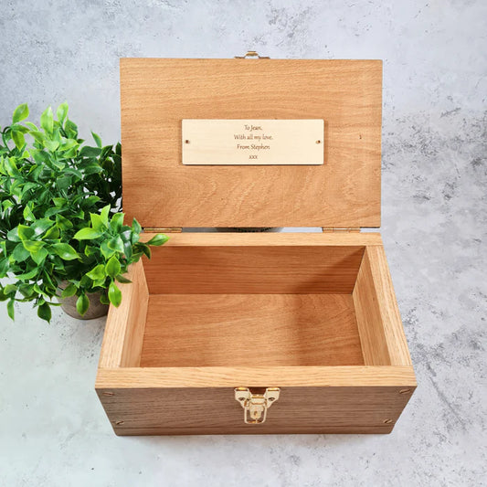 Engraved Oak Wood Memorial Box