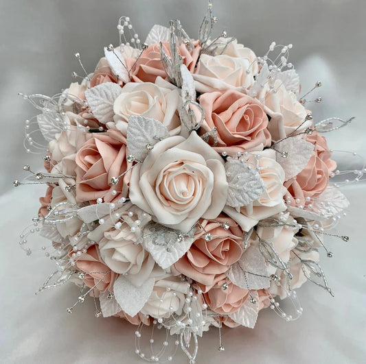 Peach Bridal Bouquet, Artificial Wedding Flowers,